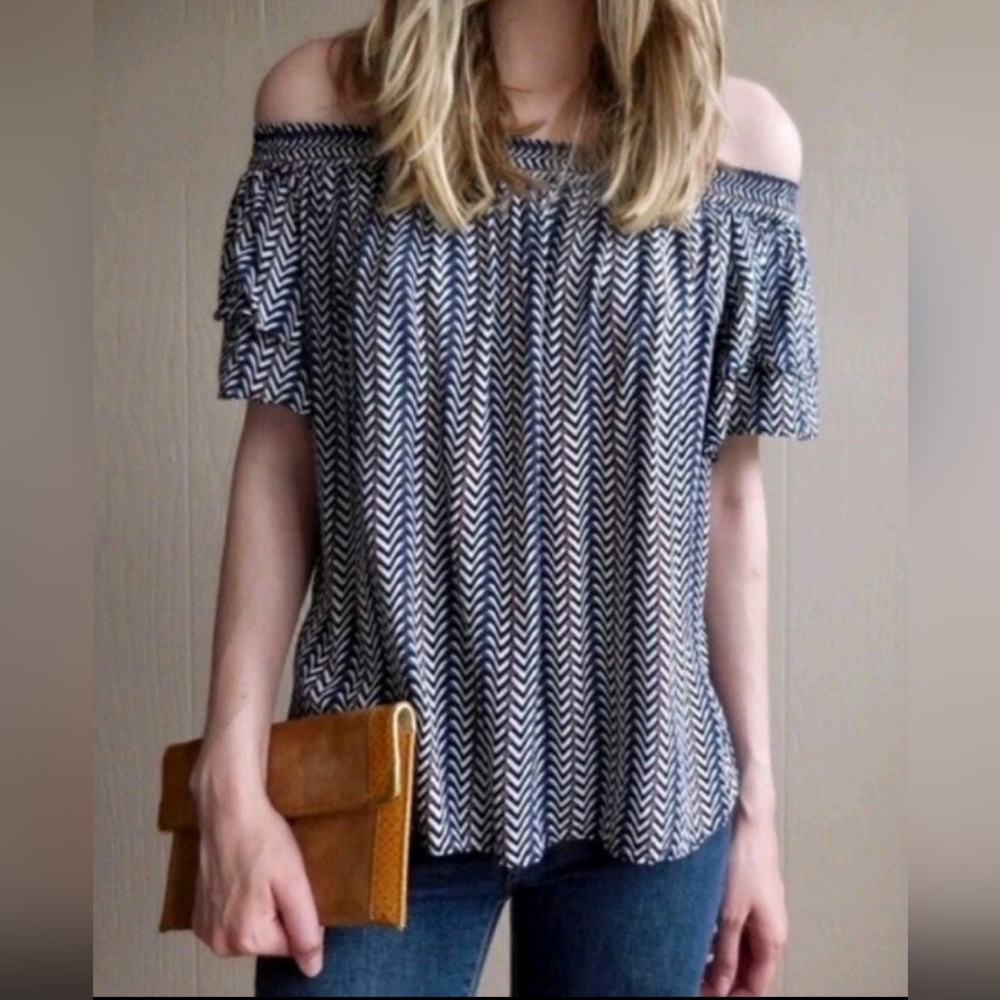 Sunday In Brooklyn Off Shoulder Chevron Blouse, Size Large